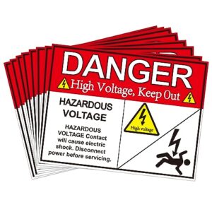 hazardous voltage safety warning sticker 3" x 4" danger voltage warning keep out label decal vinyl adhesive high voltage electrical safety warning sign sticker for battery bank, in-wall safe 8 pack