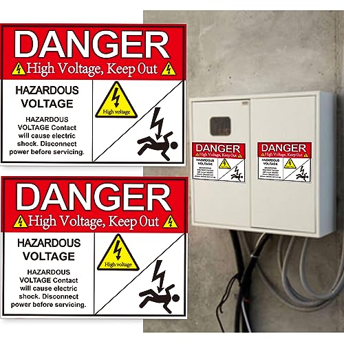 Hazardous Voltage Safety Warning Sticker 3" X 4" Danger Voltage Warning Keep Out Label Decal Vinyl Adhesive High Voltage Electrical Safety Warning Sign Sticker for Battery Bank, in-Wall Safe 8 Pack