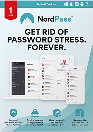 NordPass 1-Year Premium Password Manager Subscription for Unlimited Devices - Password Manager Software with Top-Tier Encryption, Data Breach Scanner, Secure Password Sharing [Physical box]