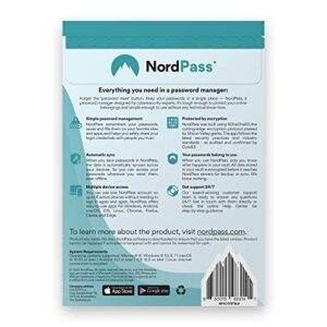 NordPass 1-Year Premium Password Manager Subscription for Unlimited Devices - Password Manager Software with Top-Tier Encryption, Data Breach Scanner, Secure Password Sharing [Physical box]