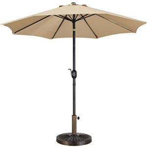 yaheetech 9ft garden table umbrella with 30lb base, patio market umbrella with push button tilt, crank and 8 sturdy ribs, outdoor umbrella w/base included heavy duty - tan