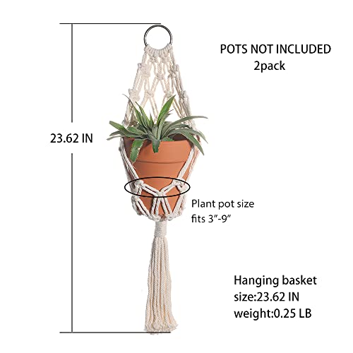 Boho Macrame Plant Hangers - Handmade Hemp Rope Hanging Baskets for Indoor Plants with Ceiling Hooks, Bohemian Home Decor Outdoor Wall Art