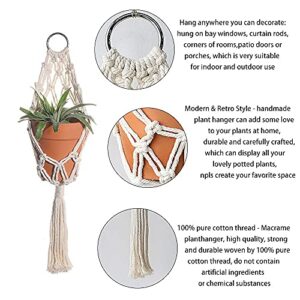 Boho Macrame Plant Hangers - Handmade Hemp Rope Hanging Baskets for Indoor Plants with Ceiling Hooks, Bohemian Home Decor Outdoor Wall Art