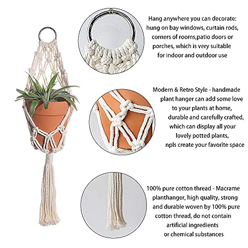 Boho Macrame Plant Hangers - Handmade Hemp Rope Hanging Baskets for Indoor Plants with Ceiling Hooks, Bohemian Home Decor Outdoor Wall Art