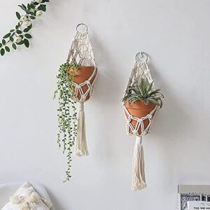 Boho Macrame Plant Hangers - Handmade Hemp Rope Hanging Baskets for Indoor Plants with Ceiling Hooks, Bohemian Home Decor Outdoor Wall Art