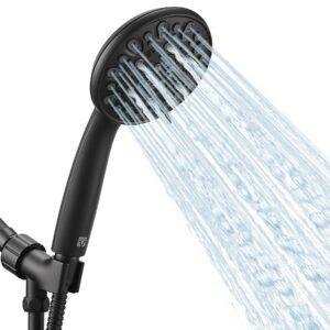 high pressure handheld shower head vmasstone 7-spray setting showerhead kit with 59" stainless steel hose and adjustable mount for showering enjoyment even at low water flow (hm-002 matte black)
