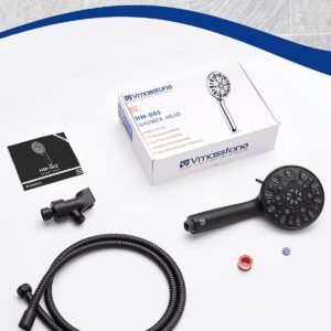 High Pressure Handheld Shower Head VMASSTONE 7-Spray Setting Showerhead Kit with 59" Stainless Steel Hose and Adjustable Mount for Showering Enjoyment Even at Low Water Flow (HM-002 Matte Black)