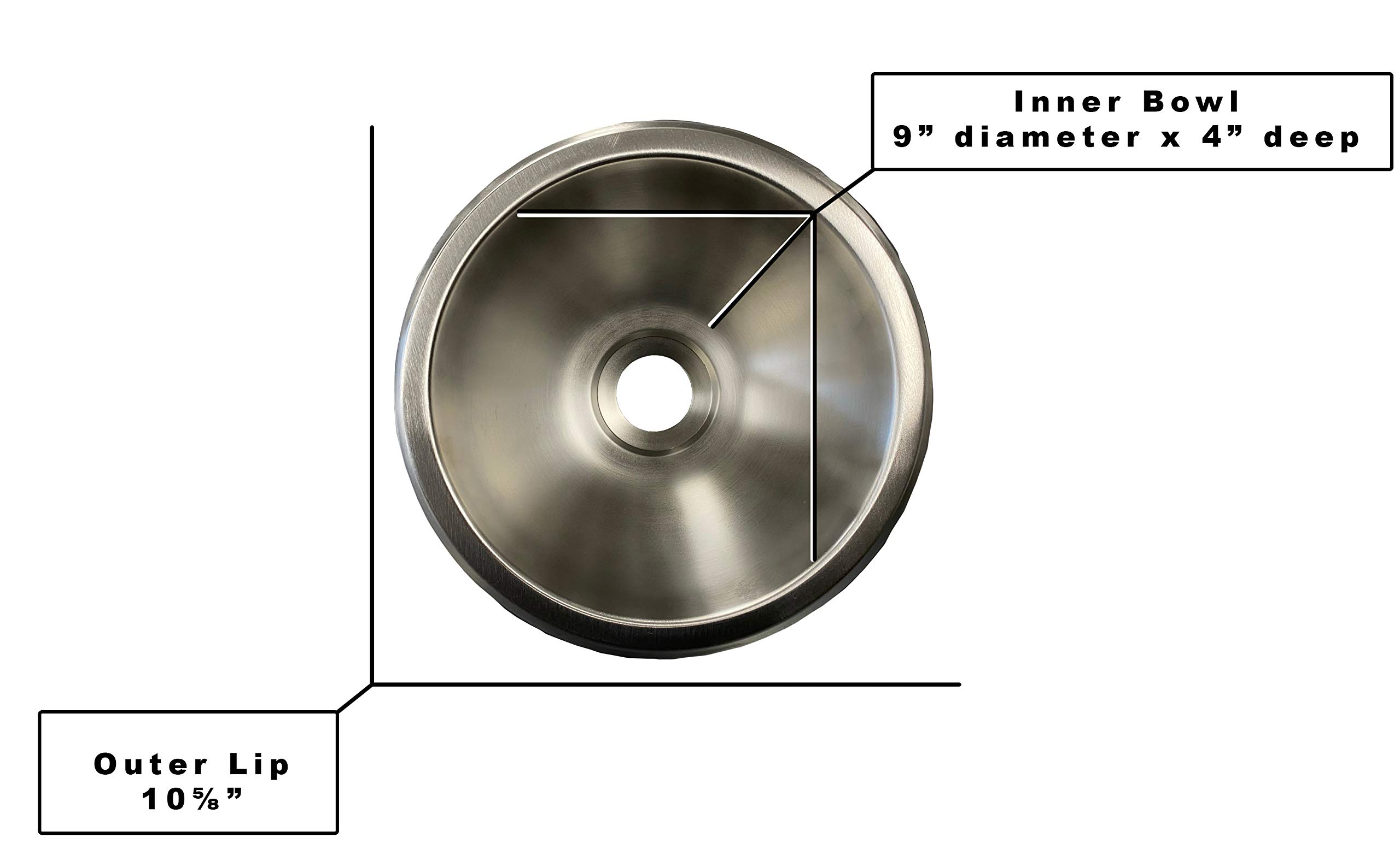 Class A Customs | 10" Round Stainless Steel Sink | 300 Series Stainless Steel | RV Camper Motor Home Sink | Concession Sink | 22 Guage