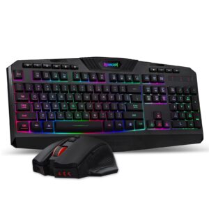 redragon s101 wireless gaming keyboard and mouse combo, rgb led backlit keyboard, and red illuminated mouse for windows pc gamer