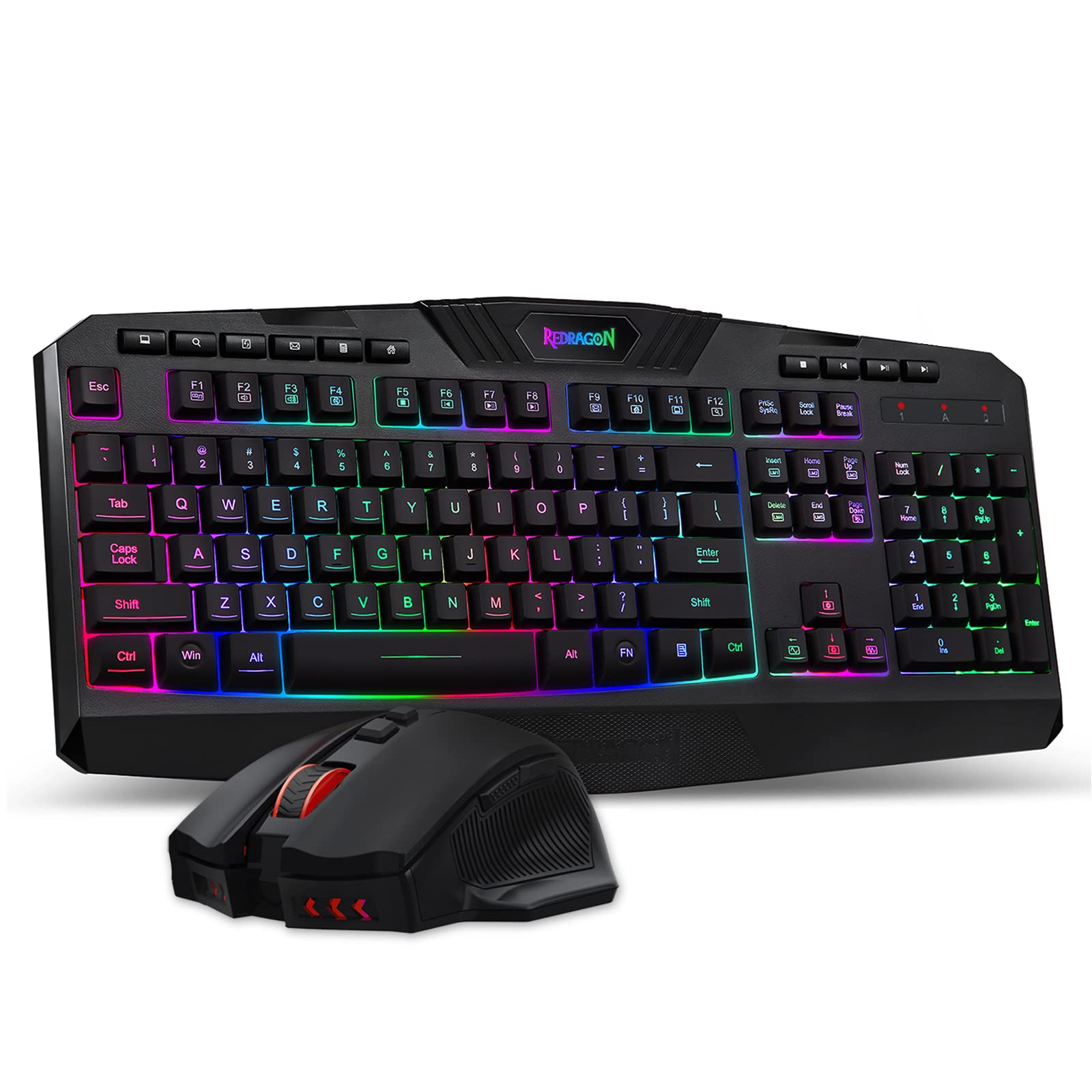 Redragon S101 Wireless Gaming Keyboard and Mouse Combo, RGB LED Backlit Keyboard, and Red Illuminated Mouse for Windows PC Gamer