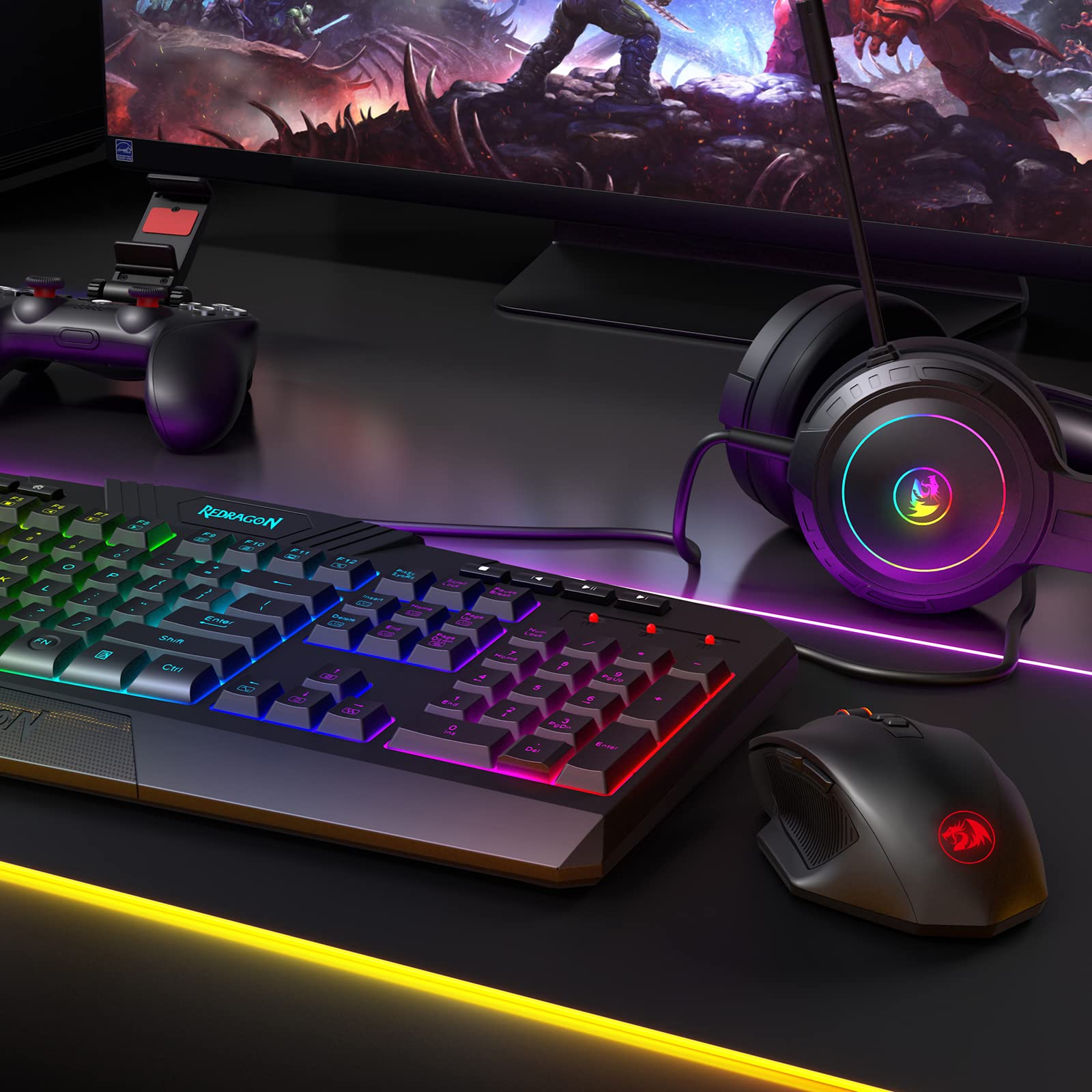 Redragon S101 Wireless Gaming Keyboard and Mouse Combo, RGB LED Backlit Keyboard, and Red Illuminated Mouse for Windows PC Gamer