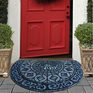 ubdyo Spring Half Circle Rug - Front Door Mat Outside Entrance - Half Moon Outdoor Mat - Welcome Mat Outdoor - Door Mat Outdoor Entrance - Outside Door Mats for Front Door Entry (23" 'x 36", Blue)