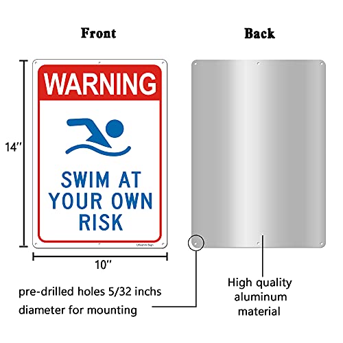 Uflashmi Warning Swim at Your Own Risk Pool Sign, Metal Pool signs for Outdoor, 10X14 in