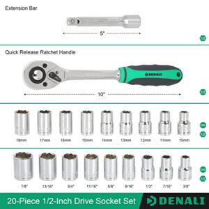 Amazon Brand - Denali 1/2-Inch, Drive Socket Set with Holder, 20-Piece