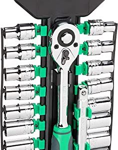 Amazon Brand - Denali 1/2-Inch, Drive Socket Set with Holder, 20-Piece