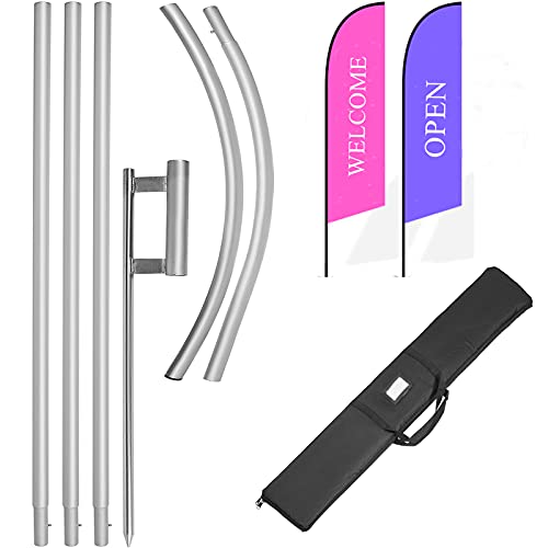 VEVOR Advertising Flag Pole, 2 x Feather Flag Bundles with Ground Spike, 16 ft Windless Flag Pole Sets with Ground Mounting Stake, 6pcs Swooper Flag Pole Kit, Sign Flag for Businesses Storefronts