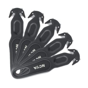 nova safety cutter tool, ergonomic film cutting blade, box, strap, carton and package opener (black, 5 pack)