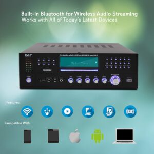 Pyle 4-Channel Wireless Bluetooth Power Amplifier Home Audio Receiver Bundle with Pyle Home 2-Way in-Wall in-Ceiling Speaker System