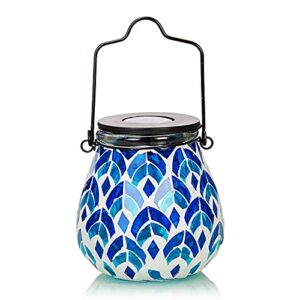 afirst mosaic solar lanterns - glass hanging lights hollow out waterproof outdoor decorative for garden, patio, holiday party outdoor decoration, 1 pack