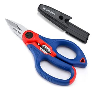workpro stainless electricians scissors, 6.4" professional electrician shears with wire stripper for soft cable