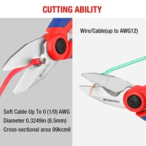 WORKPRO Stainless Electricians Scissors, 6.4" Professional Electrician Shears with Wire Stripper for Soft Cable