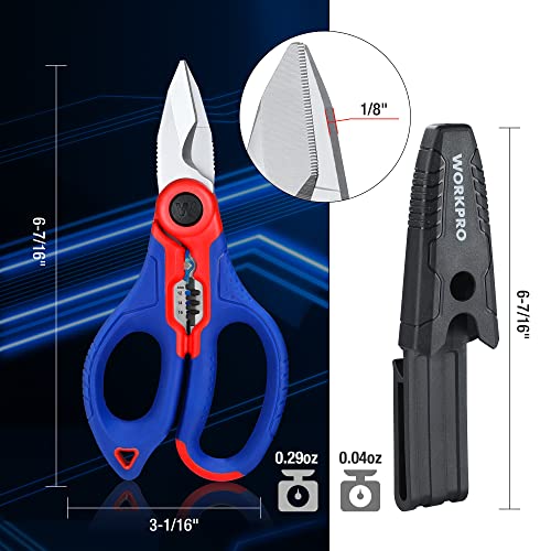 WORKPRO Stainless Electricians Scissors, 6.4" Professional Electrician Shears with Wire Stripper for Soft Cable