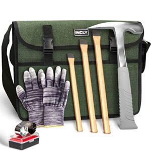 incly 7 pcs geology rock pick hammer kit, with 22oz hammer and 3 pcs digging chisels set for rock hounding, gold mining & prospecting equipment tool with musette bag, jewelers loupe, gloves