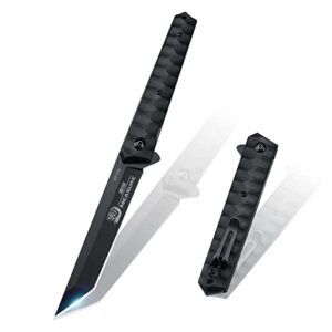 carimee edc knife- 3.7 inch pocket knife tanto point- black aluminum alloy handle, for outdoor/camping/bbq