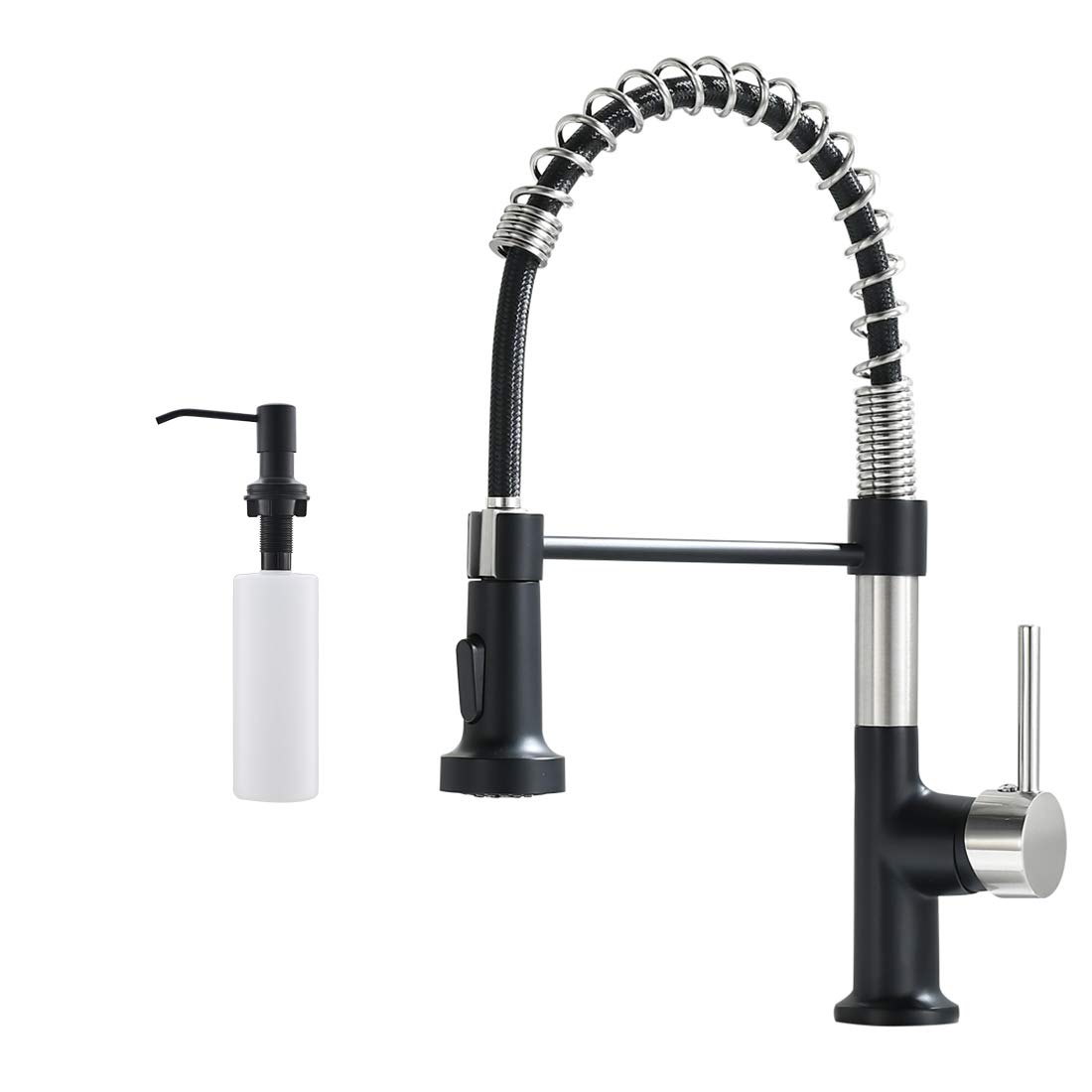 GIMILI Spring Kitchen Sink Faucet with Soap Dispenser Matte Black&Brushed Nickel