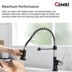 GIMILI Spring Kitchen Sink Faucet with Soap Dispenser Matte Black&Brushed Nickel