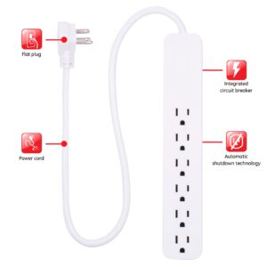 GE UltraPro 6 Outlet Surge Protector with 2ft Extension Cord, Flat Plug & Power Strip Surge Protector, White, 40532