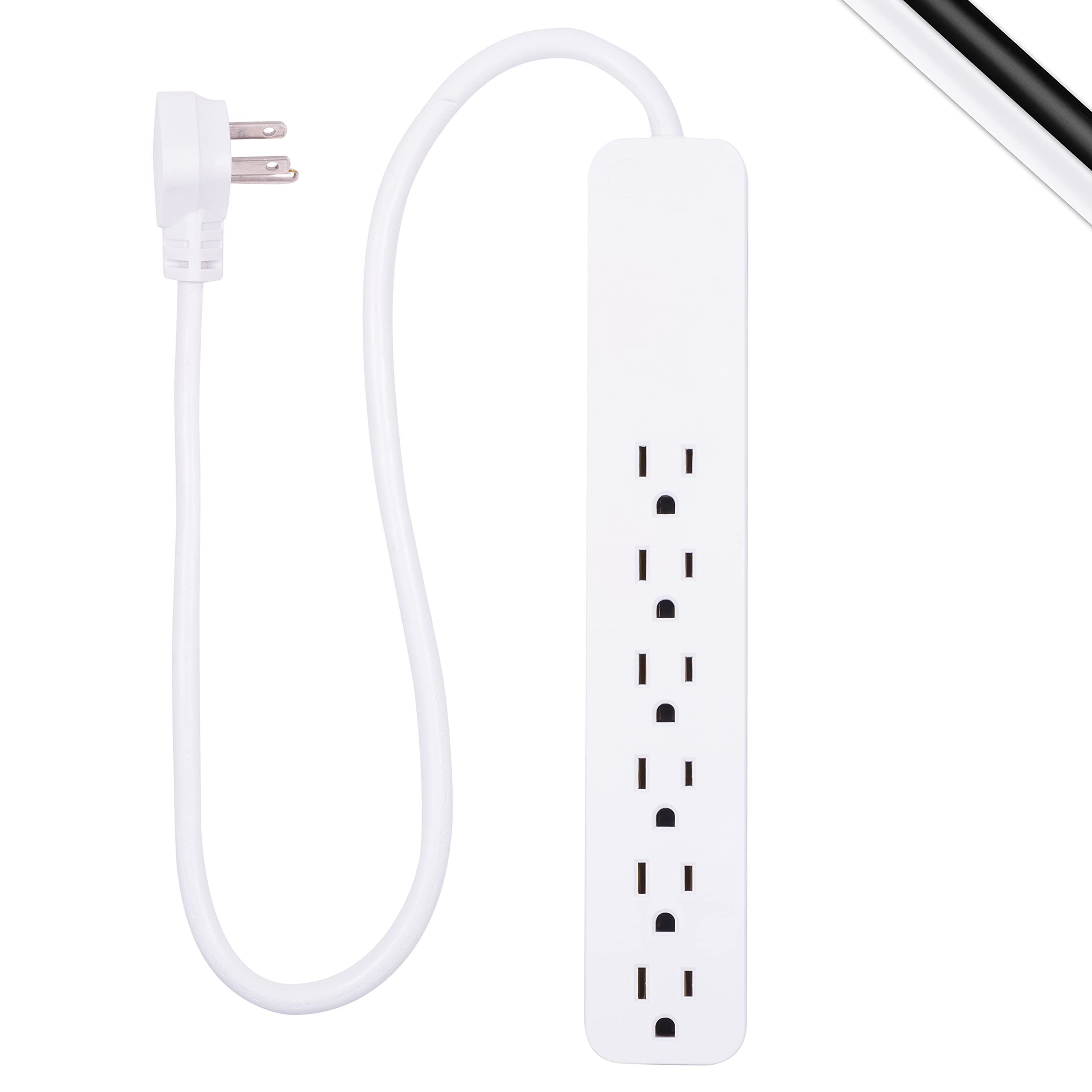 GE UltraPro 6 Outlet Surge Protector with 2ft Extension Cord, Flat Plug & Power Strip Surge Protector, White, 40532