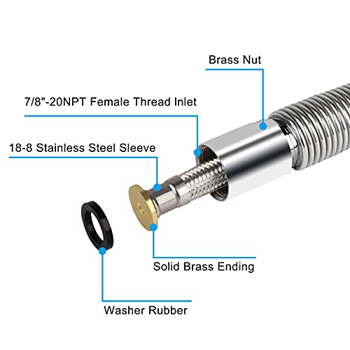 XIUBE, Commercial Pre Rinse Sprayer Hose Replacement Kit for Kitchen Dish Sink Faucet, 60 Inch Flexible Stainless Commercial Pre Rinse Kitchen Faucet Hose Parts