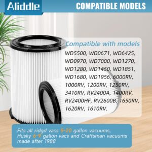 VF4000 Replacement Cartridge Filter for ridged 72947 Wet Dry Vac 5 to 20-Gallon 6-9 Gal husky Compatible with RV2400A RV2600B WD5500 WD0671，2 Pack