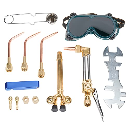 LuckyHigh Oxygen & Acetylene Cutting Torch Kit Gas Welder Set 12 PCS Welding and Cutting Tools with Welding Goggles, Cutting Nozzle & Attachment