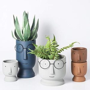 YLTTON Face Planters Pots,Terracotta Plant Pot Unglazed Modern Ceramic Human Face Succulent Head Planter Pot Indoor Clay Bonsai Containers with Drainage Holes/Saucer (5.12 inch-Terracotta)