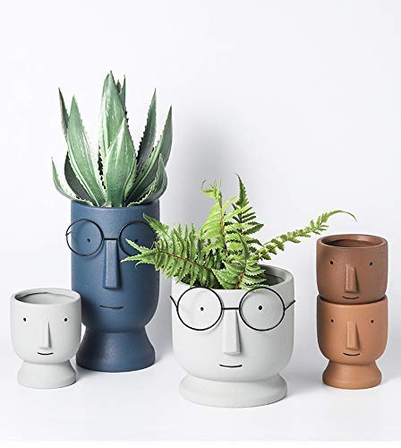 YLTTON Face Planters Pots,Terracotta Plant Pot Unglazed Modern Ceramic Human Face Succulent Head Planter Pot Indoor Clay Bonsai Containers with Drainage Holes/Saucer (5.12 inch-Terracotta)