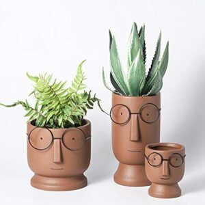 YLTTON Face Planters Pots,Terracotta Plant Pot Unglazed Modern Ceramic Human Face Succulent Head Planter Pot Indoor Clay Bonsai Containers with Drainage Holes/Saucer (5.12 inch-Terracotta)