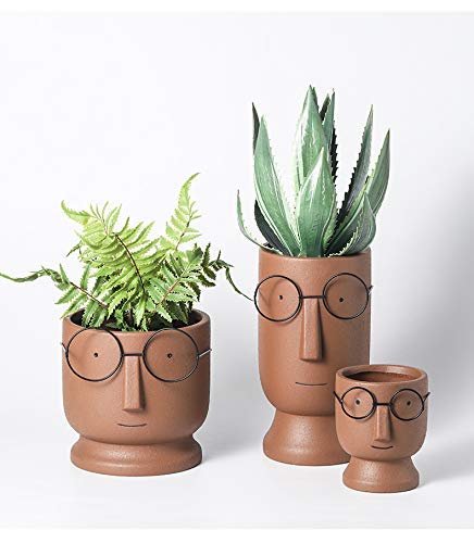 YLTTON Face Planters Pots,Terracotta Plant Pot Unglazed Modern Ceramic Human Face Succulent Head Planter Pot Indoor Clay Bonsai Containers with Drainage Holes/Saucer (5.12 inch-Terracotta)