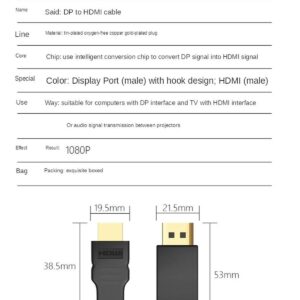 Sheng Jie Dp to Hdmi Adapter Displayport Interface Hd Cable Desktop Computer Host Graphics Card Converter to Monitor Video Cable Adapter Cable 4k60hz Male to Female