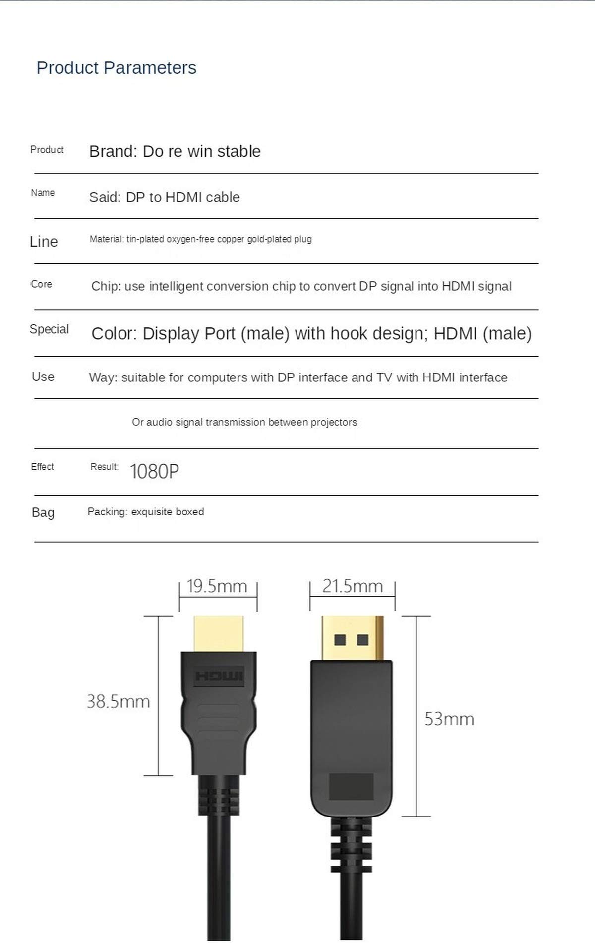 Sheng Jie Dp to Hdmi Adapter Displayport Interface Hd Cable Desktop Computer Host Graphics Card Converter to Monitor Video Cable Adapter Cable 4k60hz Male to Female