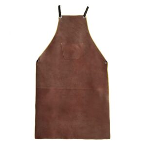 olson deepak leather welding work apron - heat resistant & flame resistant bib apron, flame retardant heavy duty bbq apron, adjustable one size fit most - 31" x 45"brown