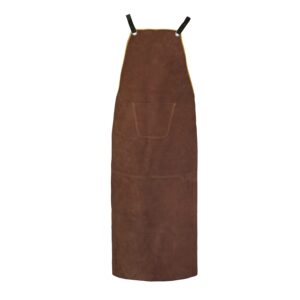 OLSON DEEPAK Leather Welding Work Apron - Heat Resistant & Flame Resistant Bib Apron, Flame Retardant Heavy Duty BBQ Apron, Adjustable One Size Fit Most - 31" X 45"Brown