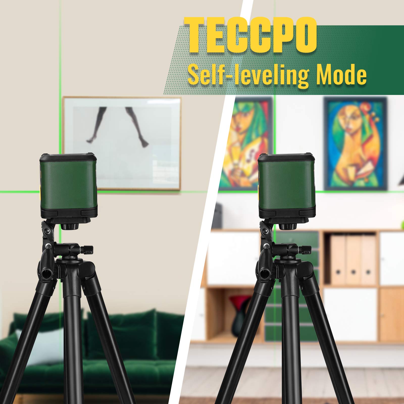 Self-Leveling Laser Level, TECCPO 100ft/30m Green Cross Line Laser, ±3mm/10m Leveling Accuracy, Horizontal and Vertical Line for Construction Picture Hanging, Home Renovation Floor Tile