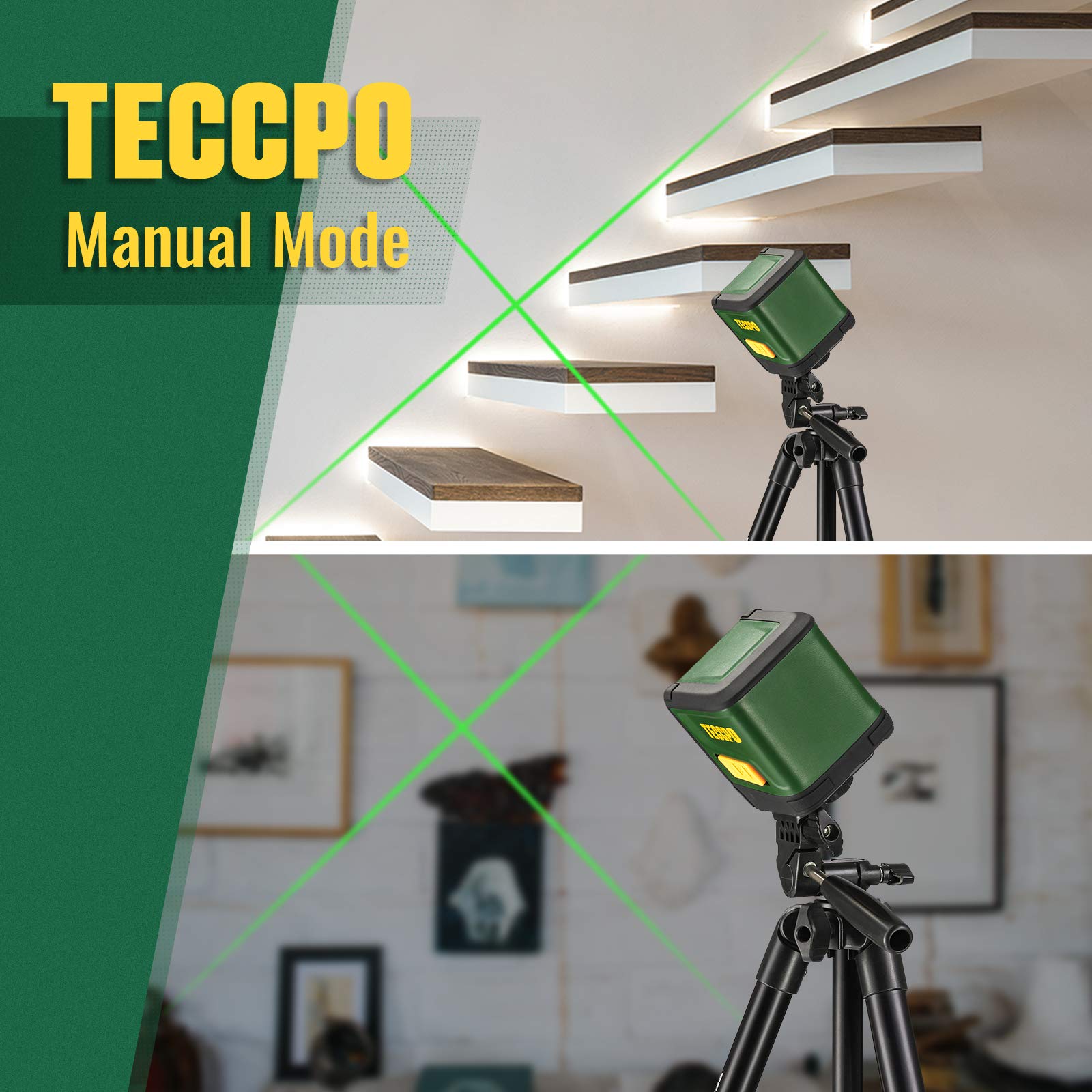 Self-Leveling Laser Level, TECCPO 100ft/30m Green Cross Line Laser, ±3mm/10m Leveling Accuracy, Horizontal and Vertical Line for Construction Picture Hanging, Home Renovation Floor Tile