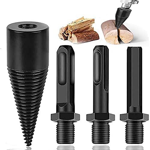 Wood Splitter Drill Bit 3PCS hex Shank firewood Drill bit,firewood Drill bit Wood Splitter. Square Handle, Bit Removable Cones Kindling Wood Splitting logs bits Heavy Duty Electric Drills Screw Cone