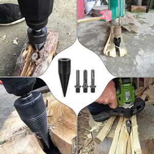 Wood Splitter Drill Bit 3PCS hex Shank firewood Drill bit,firewood Drill bit Wood Splitter. Square Handle, Bit Removable Cones Kindling Wood Splitting logs bits Heavy Duty Electric Drills Screw Cone