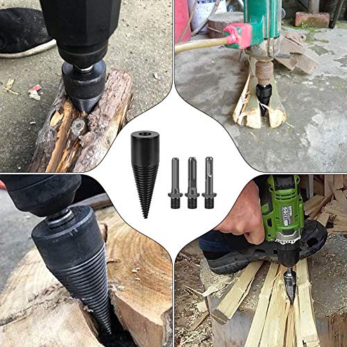 Wood Splitter Drill Bit 3PCS hex Shank firewood Drill bit,firewood Drill bit Wood Splitter. Square Handle, Bit Removable Cones Kindling Wood Splitting logs bits Heavy Duty Electric Drills Screw Cone