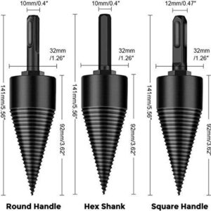 Wood Splitter Drill Bit 3PCS hex Shank firewood Drill bit,firewood Drill bit Wood Splitter. Square Handle, Bit Removable Cones Kindling Wood Splitting logs bits Heavy Duty Electric Drills Screw Cone