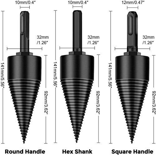 Wood Splitter Drill Bit 3PCS hex Shank firewood Drill bit,firewood Drill bit Wood Splitter. Square Handle, Bit Removable Cones Kindling Wood Splitting logs bits Heavy Duty Electric Drills Screw Cone